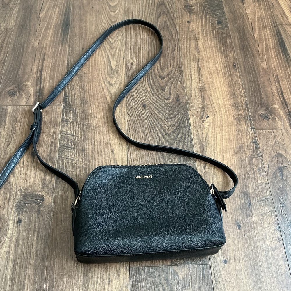 Nine West Minimalist Black  Faux Leather Crossbody Bag  Scandi Girl Quiet Luxury